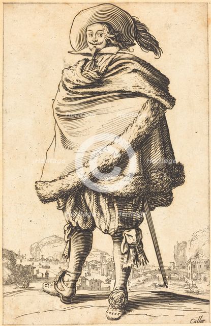 Noble Man Strapped in a Mantle Trimmed with Fur, c. 1620/1623. Creator: Jacques Callot.