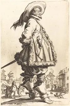 Noble Man with Mantle Trimmed in Fur, Holding his Hands Behind his Back, c. 1620/1623. Creator: Jacques Callot
