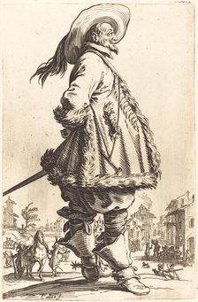 Noble Man with Mantle Trimmed in Fur, Holding his Hands Behind his Back, c. 1620/1623. Creator: Jacques Callot