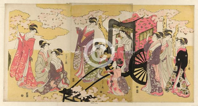 Noble woman in a carriage viewing cherry blossoms, c. 1796. Creator: Hosoda Eishi.