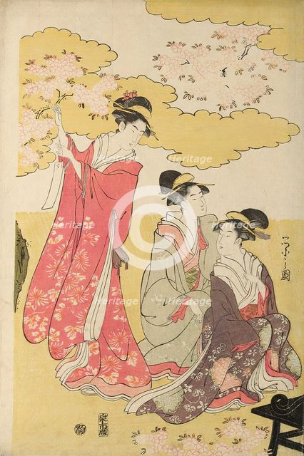 Noble woman in a carriage viewing cherry blossoms, c. 1796. Creator: Hosoda Eishi.