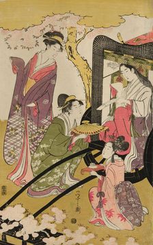 Noble woman in a carriage viewing cherry blossoms, c. 1796. Creator: Hosoda Eishi