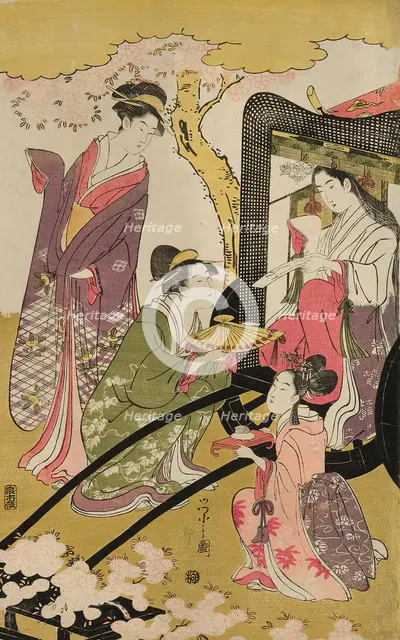 Noble woman in a carriage viewing cherry blossoms, c. 1796. Creator: Hosoda Eishi.