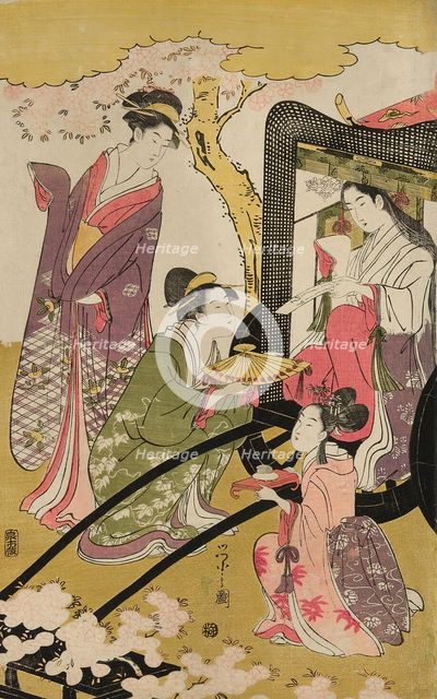Noble woman in a carriage viewing cherry blossoms, c. 1796. Creator: Hosoda Eishi.