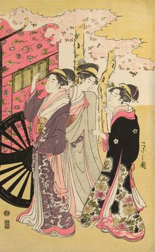 Noble woman in a carriage viewing cherry blossoms, c. 1796. Creator: Hosoda Eishi