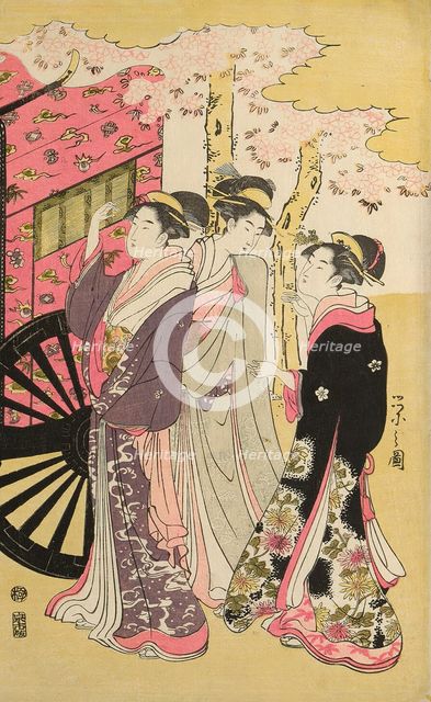 Noble woman in a carriage viewing cherry blossoms, c. 1796. Creator: Hosoda Eishi.