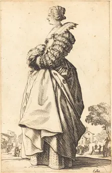Noble Woman in Profile with her Hands in a Muff, c. 1620/1623. Creator: Jacques Callot