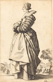 Noble Woman in Profile with her Hands in a Muff, c. 1620/1623. Creator: Jacques Callot