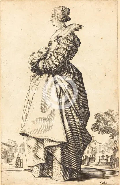 Noble Woman in Profile with her Hands in a Muff, c. 1620/1623. Creator: Jacques Callot.