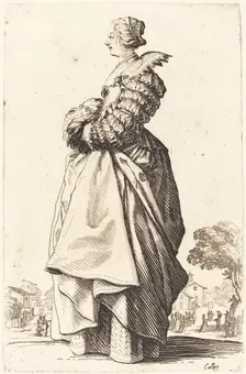 Noble Woman in Profile with her Hands in a Muff, c. 1620/1623. Creator: Jacques Callot