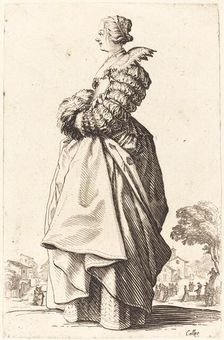 Noble Woman in Profile with her Hands in a Muff, c. 1620/1623. Creator: Jacques Callot