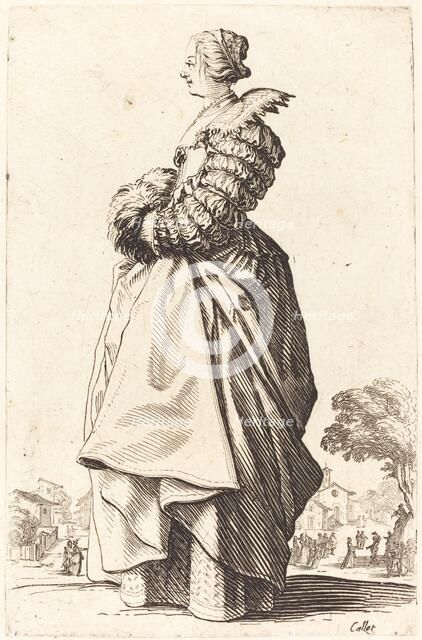 Noble Woman in Profile with her Hands in a Muff, c. 1620/1623. Creator: Jacques Callot.