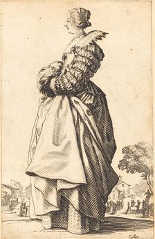 Noble Woman in Profile with her Hands in a Muff, c. 1620/1623. Creator: Jacques Callot