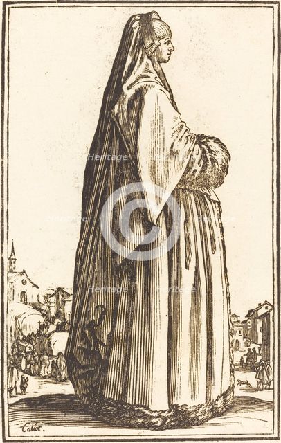 Noble Woman Wearing a Veil and a Dress Trimmed in Fur. Creator: Unknown.