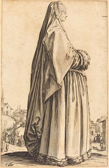 Noble Woman Wearing a Veil and a Dress Trimmed in Fur, c. 1620/1623. Creator: Jacques Callot