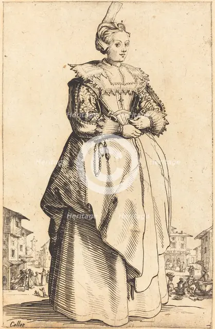Noble Woman with a Small Hat, c. 1620/1623. Creator: Jacques Callot.