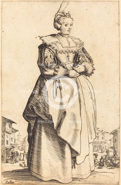 Noble Woman with a Small Hat, c. 1620/1623. Creator: Jacques Callot.