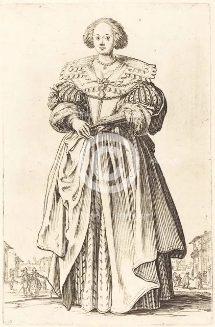 Noble Woman with Fan, c. 1620/1623. Creator: Jacques Callot.