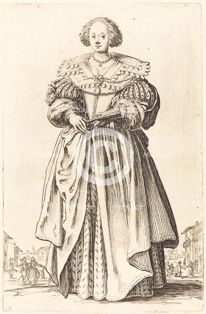 Noble Woman with Fan, c. 1620/1623. Creator: Jacques Callot.