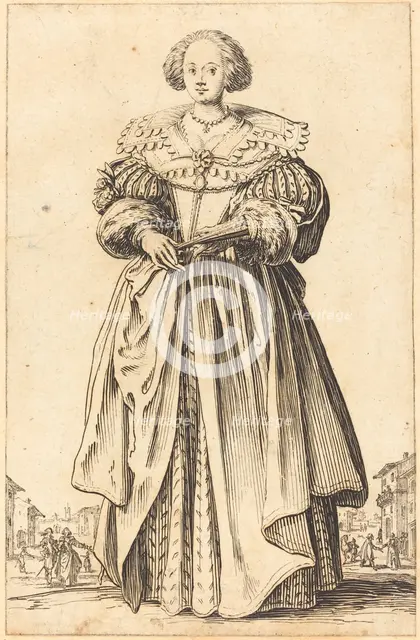 Noble Woman with Fan, c. 1620/1623. Creator: Jacques Callot.