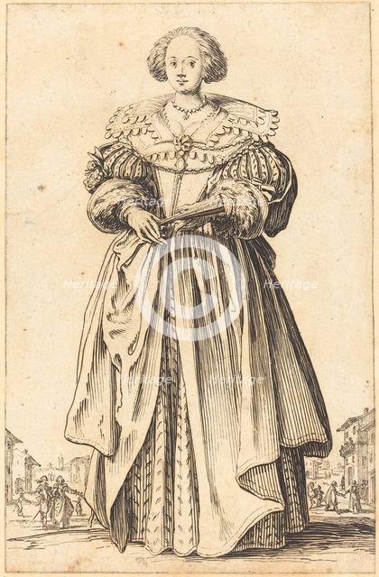 Noble Woman with Fan, c. 1620/1623. Creator: Jacques Callot.