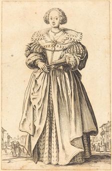 Noble Woman with Fan, c. 1620/1623. Creator: Jacques Callot