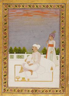 Nobleman, possibly Mir Qasim, seated on a terrace with attendant, 18th century. Artist: Nidhama