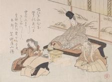 Nobleman Receiving a Kyoka (Humorous Poem)..., 19th century. Creator: Kubo Shunman