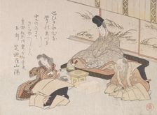 Nobleman Receiving a Kyoka (Humorous Poem)..., 19th century. Creator: Kubo Shunman