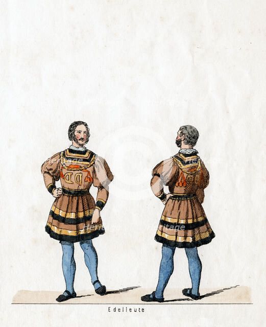 Noblemen, costume design for Shakespeare's play, Henry VIII, 19th century. Artist: Unknown