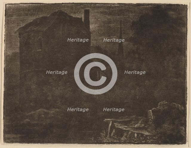 Nocturnal Landscape with House and Church Spire, probably c. 1660. Creator: Allart van Everdingen.