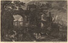 Nocturnal Landscape with River Fishermen outside City Walls. Creator: Aegidius Sadeler II