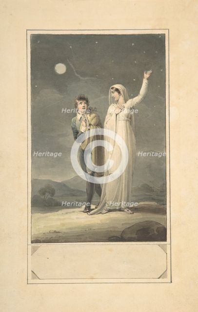 Nocturnal Landscape with Two Figures (design for an engraved book illustration), 1807-44. Creator: Henry Corbould.