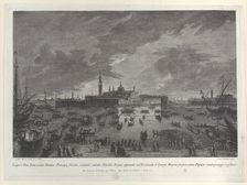 Nocturnal view of the procession on Christmas Eve of the Doge and Venetian Senate to San G..., 1763. Creator: Giovanni Battista Brostoloni