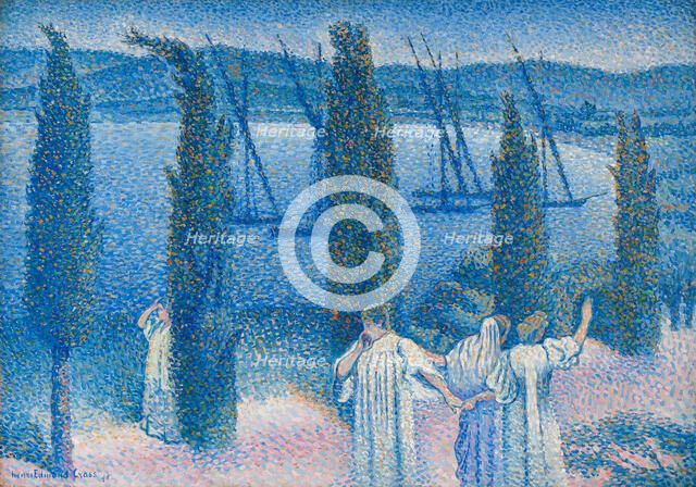 Nocturne with Cypresses (Nocturne aux cyprès), 1896. Creator: Cross, Henri Edmond (1856-1910).