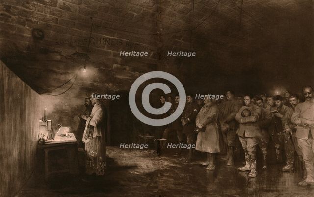 'Noel, au fort de Douaumont; La messe de minuit du 25 decembre 1916, dans une casemate du fort', 191 Creator: Unknown.