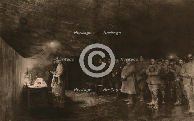 'Noel, au fort de Douaumont; La messe de minuit du 25 decembre 1916, dans une casemate du fort', 191 Creator: Unknown.