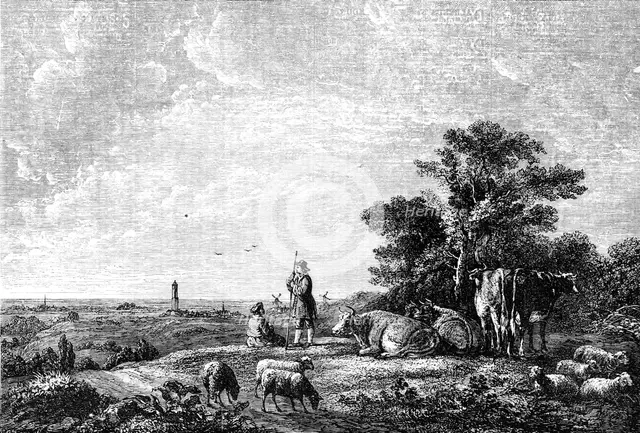 "Noon-Day Rest" - painted by Cuyp, 1856.  Creator: Unknown.
