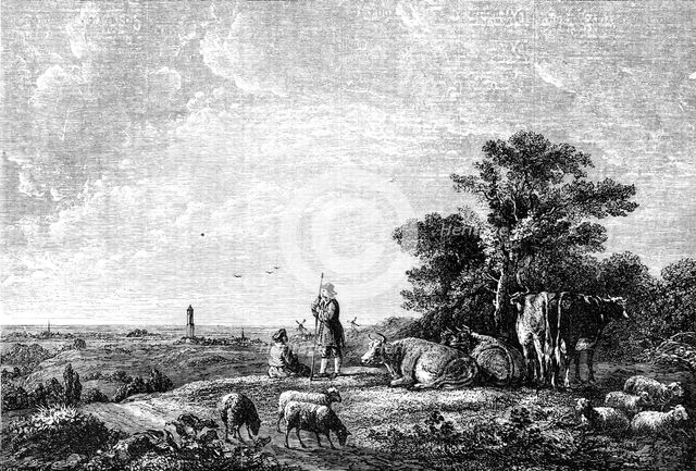 "Noon-Day Rest" - painted by Cuyp, 1856.  Creator: Unknown.