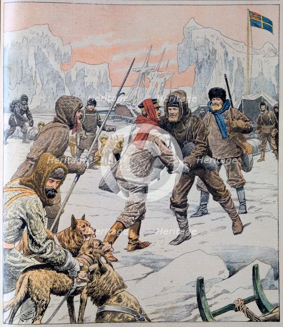 Nordenskjold rescued from Snow Hill Island, Antarctica, 1903.  Artist: Anon