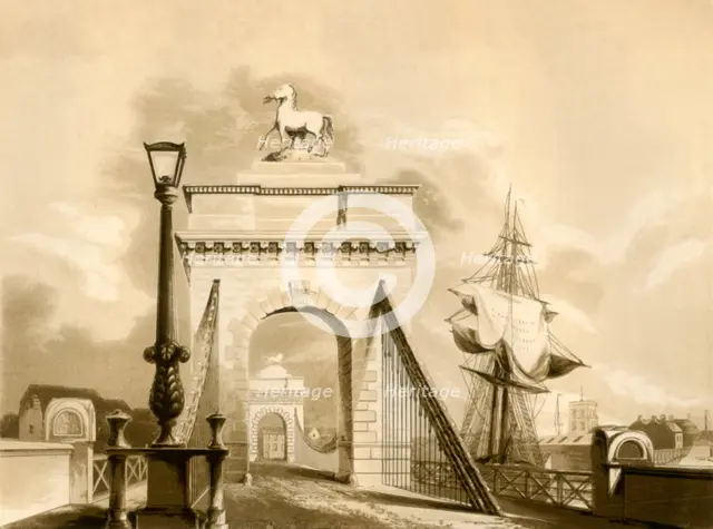 'Norfolk Bridge, New Shoreham', 1835. Creator: George Baxter.