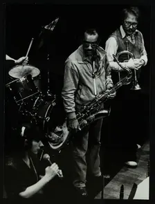 Norma Winstone, Art Themen and Henry Lowther performing at The Stables, Wavendon, Buckinghamshire. Creator: Denis Williams