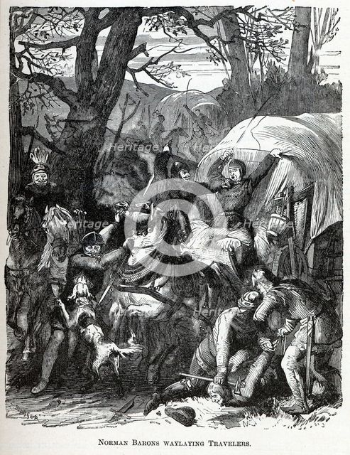 Norman Barons Waylaying Travelers, 1882. Artist: Anonymous  
