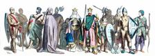 Normans and Saxons personages of the 10th century, German engraving 1860