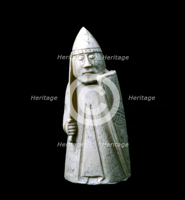 Norse chessman (Warder:Castle:Rook), Isle of Lewis, Scotland. Artist: Unknown
