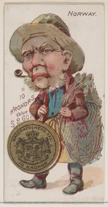 Norway, 10 Kronors, from the series Coins of All Nations (N72, variation 1) for Duke brand..., 1889. Creator: Unknown