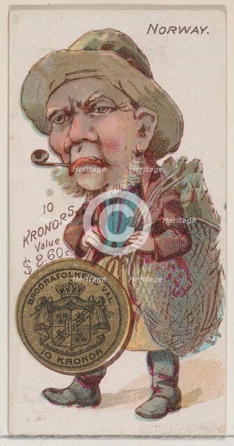 Norway, 10 Kronors, from the series Coins of All Nations (N72, variation 1) for Duke brand..., 1889. Creator: Unknown.