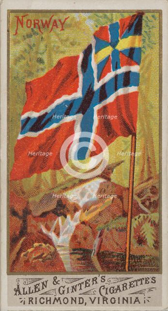 Norway, from Flags of All Nations, Series 1 (N9) for Allen & Ginter Cigarettes Brands, 1887. Creator: Allen & Ginter.
