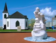 Norwegian Church and Antarctic 100 Memorial, Waterfront Park, Cardiff, Wales. Creator: Peter Thompson
