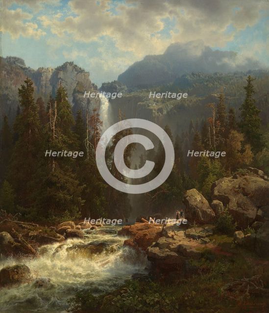Norwegian Landscape with a Waterfall, 1849. Creator: August Wilhelm Leu.